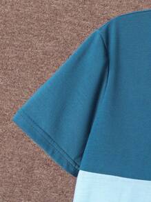 2pcs/Set Older Boys Letter Print Patchwork Round Neck T-Shirt And Casual Sports Shorts - Multicolor - View 5