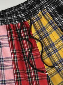ROMWE MEN Casual Men's Punk Plaid Splice Skort Shorts, College Style For Spring/Summer - Multicolor - View 4