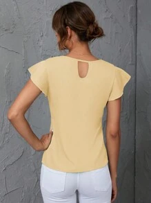 SHEIN Clasi Blusa da donna casual a maniche corte con collo rotondo e ruches, tinta unita