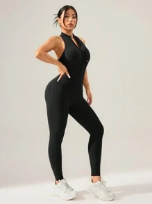 Cheerettes 女士字母印花拉链半襟连体裤 - 黑色 - 查看 7