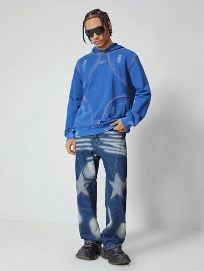 Street Life Men's Casual Distressed Vintage Star Patchwork Denim Jeans