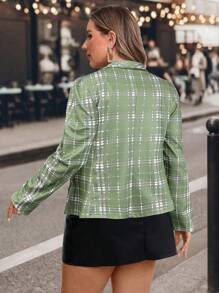 SHEIN Clasi 大码女式白色底色花卉印花夹克，优雅的秋冬季外套 - 綠色 - 查看 2