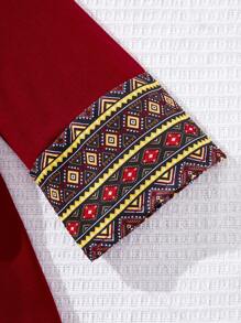 SHEIN Baby Girl Cute Geometric Pattern Long Sleeve Dress, Spring/Summer - Red - View 4