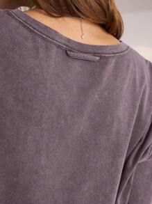 Bohemela Boho V-Neck Drop Shoulder Short Sleeve Women T-Shirt - Purple - View 8