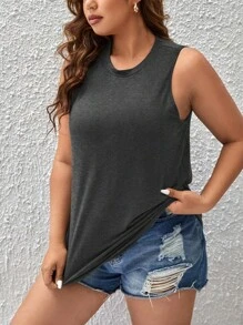 SHEIN LUNE Débardeur et Top d'une seule couleur, grande taille, style minimaliste mode décontractée pour un port quotidien
