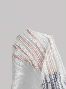 SHEIN MOD Plus Size Romantic Lace See-Through Long Sleeve Top - Beige - View 5