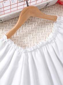 2pcs/Set Tween Girls' Off-Shoulder Batwing Top And Digital Printed Flare Pants, Summer - White - View 4