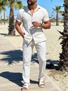 Manfinity RSRT Men's Shirt Set, Top & Pants, Casual & Stylish Everyday Wear - White - View 1