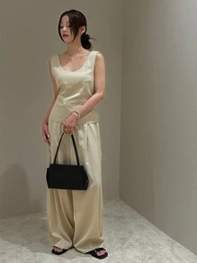 DAZY Set de 2 piezas con top tipo camiseta con lazo y pantalones de pierna ancha, conjunto de ropa de descanso para mujer para primavera, verano y otoño - Albaricoque - Ver 7