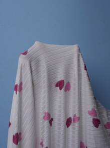 3pcs Plus Size Pajama Set With Bi-Color Heart Print & Ribbed Details - Multicolor - View 8