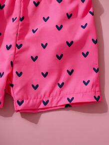 SHEIN Bộ 2 món/bộ cho bé gái sơ sinh và trẻ mới biết đi 0-3 tuổi mùa xuân hè mới dễ thương hàng ngày mèo hoạt hình ăn dưa hấu áo phông không tay + quần short trái tim màu đỏ hồng - Màu Hồng Tươi - Xem 6