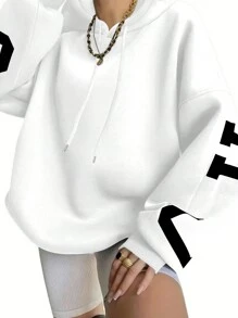 INAWLY 女式长袖字母印花休闲连帽衫，毕业典礼、教师、返校套头衫秋季 - 白色 - 查看 3
