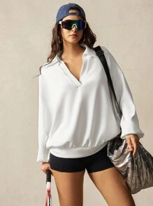 VARSIVA Long Sleeve Workout Top Hollow And Loose Women Sports Sweatshirts - White - View 5