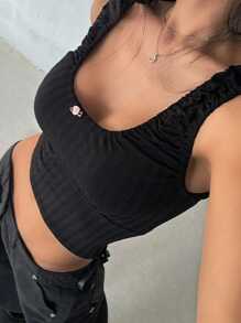 DAZY Áo ba lỗ bó sát cổ tròn không tay phong cách đường phố màu đen dành cho nữ - màu đen - Xem 6