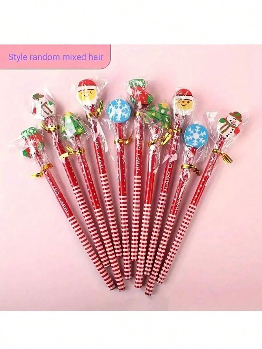 20/30/40/15/10 chiếc Bút chì đầu tẩy hoạt hình Giáng sinh, Bút chì văn phòng phẩm sáng tạo cho học sinh tiểu học, [Kiểu tam giác và tròn ngẫu nhiên] [Tẩy, Gọt bút chì, Màu sắc và kiểu dáng ngẫu nhiên], Bút chì Giáng sinh, Giáng sinh, Văn phòng phẩm Giáng sinh - Nhiều màu - Xem 1