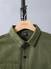 SHEIN Tween Boy 2pcs Set Fashion Casual Y2k Cargo Pocket Design Olive Green Collared Shirt & Shorts For Older Boys Denim Suit For Boy Soft Dailywear And Kids Summer Clothes