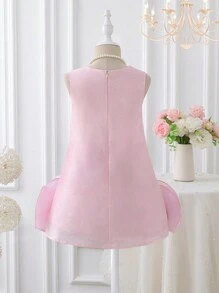 SHEIN Young Girl' Spring/Summer Solid Color Elegant High-End 3D Floral A-Line Dress, Made Of Soft Rose Chiffon Material