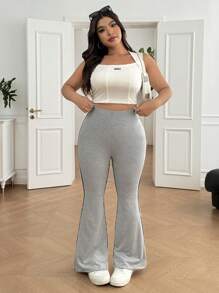 CovetEZ Plus Size Casual Versatile Grey Skinny Flare Pants - Light Grey - View 5