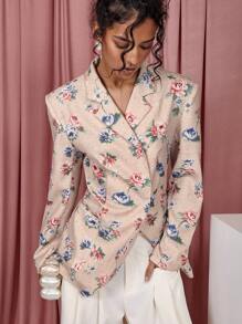 COSMINA Women's Floral Print Lapel Neck Long Sleeve Casual Suit Jacket - Multicolor - View 5