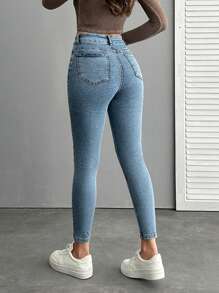 SHEIN Cottnline SUPER STRETCH HIGH WAIST SKINNY Blue JEAN - Light Wash - View 2