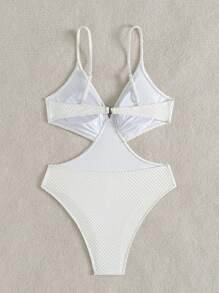 SHEIN VCAY 1 件简约纯白色泳衣，适合海滩度假 - 白色 - 查看 2