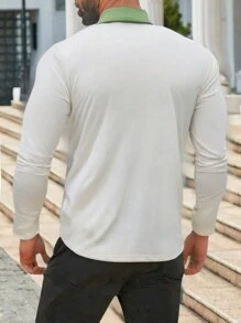 Manfinity Homme Kemeja Polo Pria Ukuran Besar dengan Motif Huruf Patchwork Warna Kontras - Krem - View 2