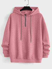 Manfinity Homme 男士纯色连帽运动衫，简约时尚，适合日常休闲穿着 - 粉色 - 查看 1