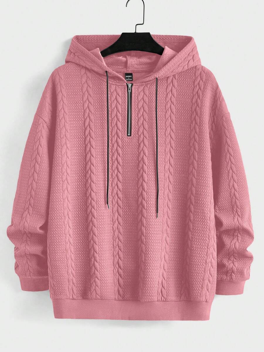 Manfinity Homme 男士纯色连帽运动衫，简约时尚，适合日常休闲穿着 - 粉色 - 查看 1