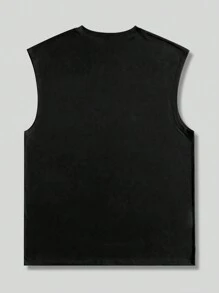 ROMWE MEN Street Life 男士耶稣基督和圣母玛利亚翅膀印花背心，适合音乐会 - 黑色 - 查看 2