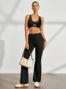 Activina 女士后背交叉镂空纯色运动文胸 - 黑色 - 查看 8