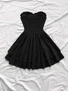 Soleia Váy mini hở vai không đối xứng có áo ngực cho nữ, màu đen, thích hợp cho tiệc Giáng sinh, hẹn hò - màu đen - Xem 2