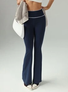 Casual Slim-Fit Fitness Leggings, Elongating, Elegant, Versatile, Vintage Style, Lift Buttocks, High Stretch, Sports, Fashion, Yoga Pants - Navy Blue - View 4