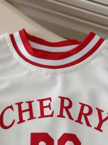 女孩休闲度假字母印花无袖直筒连衣裙，简约百搭夏季连衣裙 - 白色 - 查看 3