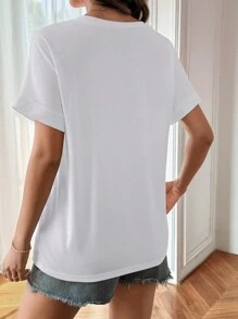 SHEIN Fashionable & Versatile Simple Style Casual Daily T-Shirt - White - View 3