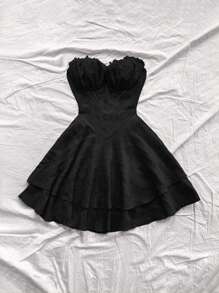 Soleia Váy mini hở vai không đối xứng có áo ngực cho nữ, màu đen, thích hợp cho tiệc Giáng sinh, hẹn hò - màu đen - Xem 6