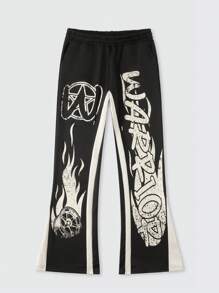 ROMWE MEN Street Life Men's Layered Patchwork Flare Sweatpants, Streetwear - Black - View 1