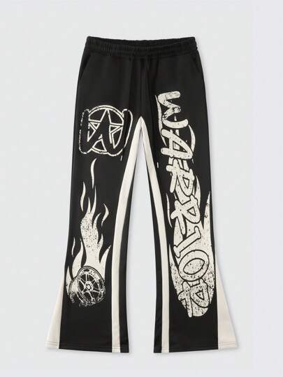 Street Life Pantalones de chándal de pernera acampanada con diseño de patchwork de capas para hombre, estilo urbano