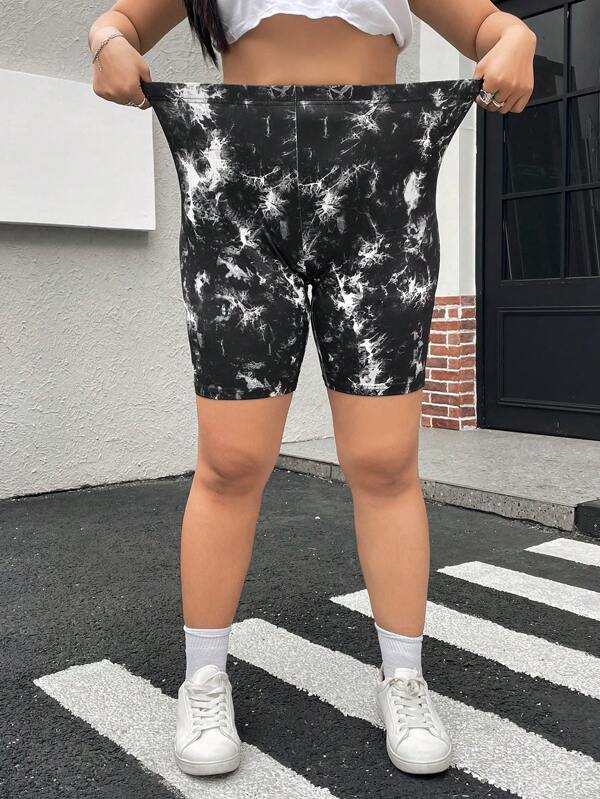 SHEIN EZwear Bermude, cu elasticitate, cu vopsire în cravată, de mărimi plus, haine de primăvară-vară