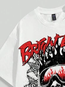 ROMWE MEN Street Life Men's Street Letter & Character Print Round Neck Short Sleeve Casual T-Shirt