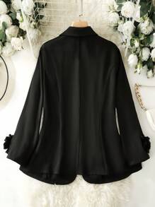 Lacomfia Plus Size Women Elegant Fashionable Cuff Decor Blazer - Black - View 2
