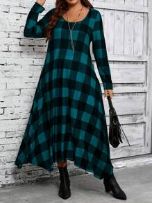 EMERY ROSE Vestido midi a cuadros para mujer de talla grande, ropa de mujer para otoño