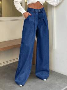 EURMUSE 100% Cotton HIGH WAIST WIDE LEG VINTAGE  JEAN - Medium Wash - View 5
