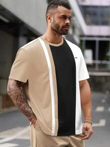 Manfinity VCAY Plus Size Men's Letter Patched Short Sleeve Casual T-Shirt - Black - View 5