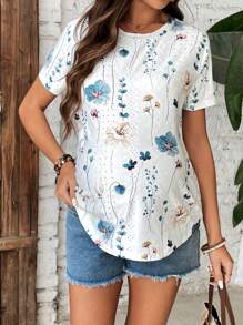 SHEIN Maternity Crew Neck Short Sleeve Floral Allover Print Casual T-Shirt