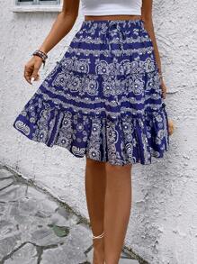 Breezaya 女式 2024 新款百搭休闲碎花迷你裙 - 藍色 - 查看 4