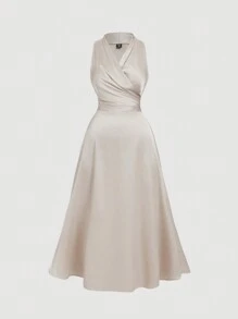 SHEIN MOD 大码女式复古杏色无袖结背交叉连衣裙 - 杏色 - 查看 8