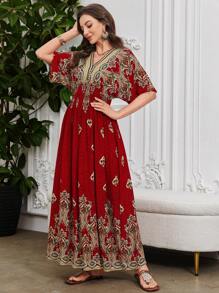 Lacomfia Casual & Elegant Vintage Floral Print Dress For Women