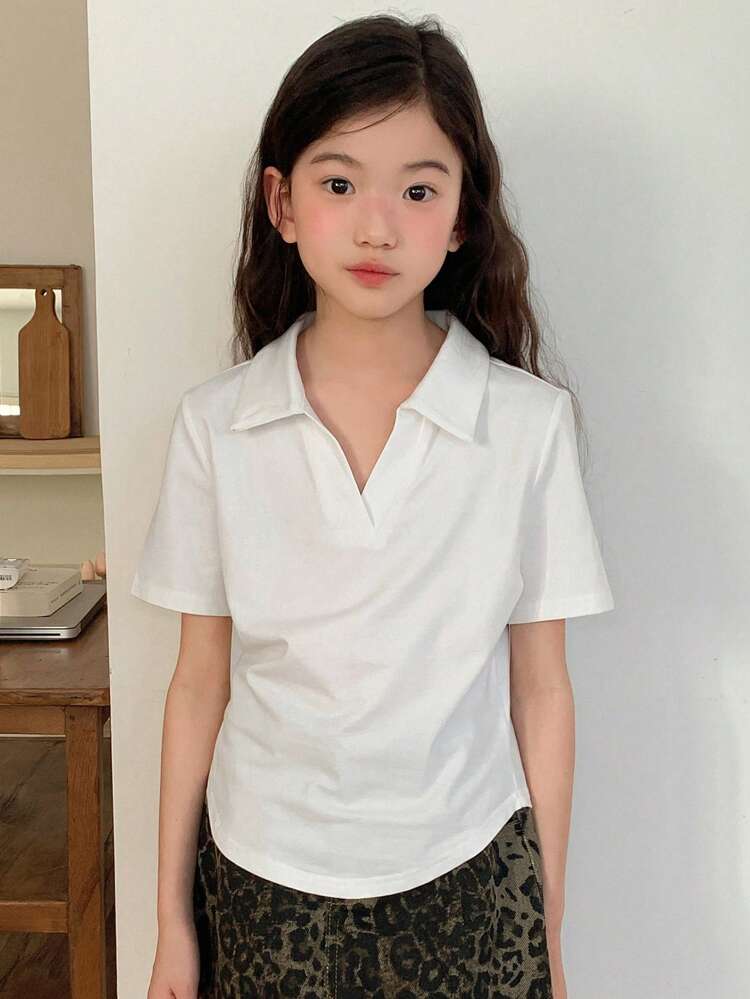 Tween Girl Solid Color Short Sleeve All Match T-Shirt, Summer, Back To School