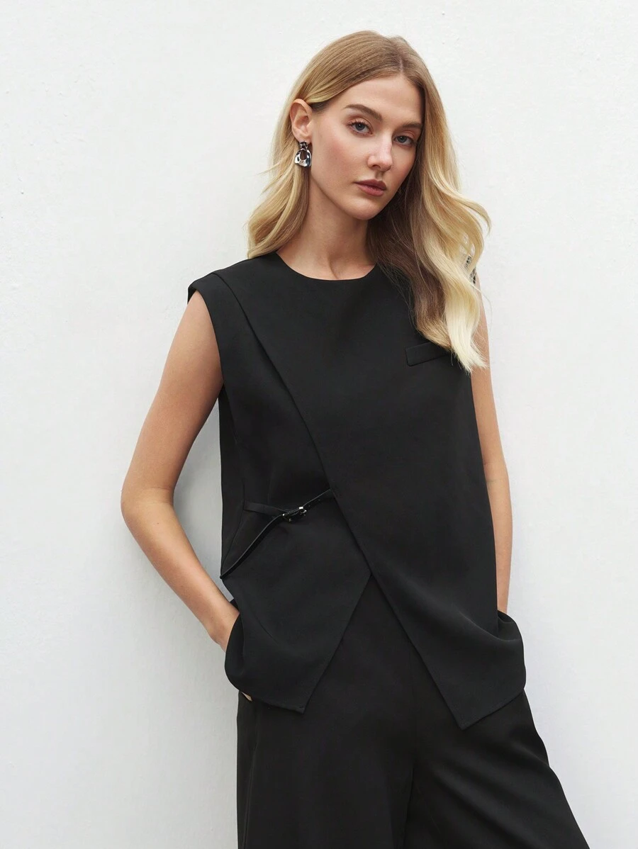 BizChic Blazer de traje negro, chaleco para mujeres de oficina, atuendo para fiesta de Año Nuevo, cita de San Valentín, ropa de primavera y verano para damas en otoño/invierno - Negro - Ver 1