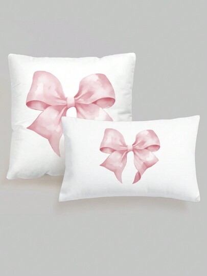 Kawaii 1 pieza Funda de almohada decorativa con lazo de tela de poliéster, funda de cojín cuadrada con estampado floral, adecuada para la sala de estar, el dormitorio, la decoración del hogar, los cojines del sofá y el automóvil, para todas las estaciones